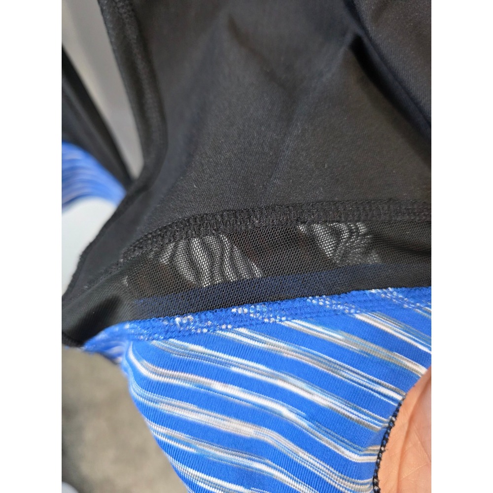 Xersion Womens Black Blue Space Dye Striped Mesh Capri Leggings Large Fitted - Picture 2 of 7